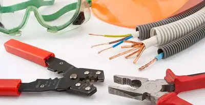 Electrical wiring repair with professional tools and safety equipment in San Gabriel, CA