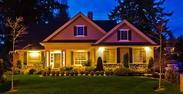 security light installation services illuminating a residential exterior at night in Pasadena, CA